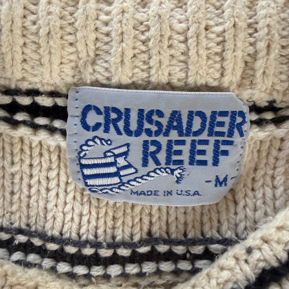 Vintage Crusader Reef Mens Medium Striped Textured Cotton Crewneck Sweater USA - Picture 3 of 8